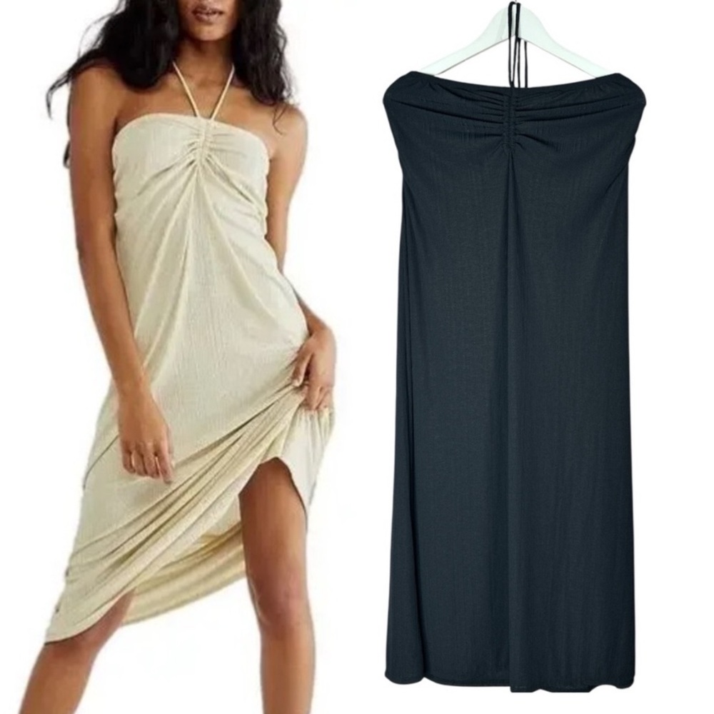 Free People FP Beach Black Dress With Tie Halter Size Medium